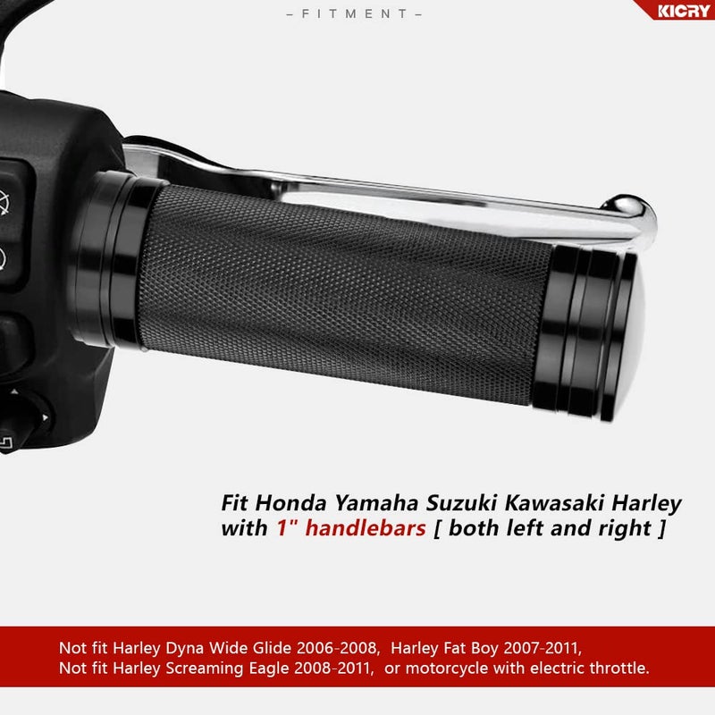 KICRY 1"" Motorcycle Hand Grips Black Chrome Handlebar Grips Compatible with Harley Touring Honda Yamaha Suzuki Kawasaki (Black-A) - Image 2